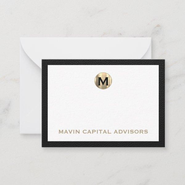 Luxe Black and Gold Monogram Business Note Card
