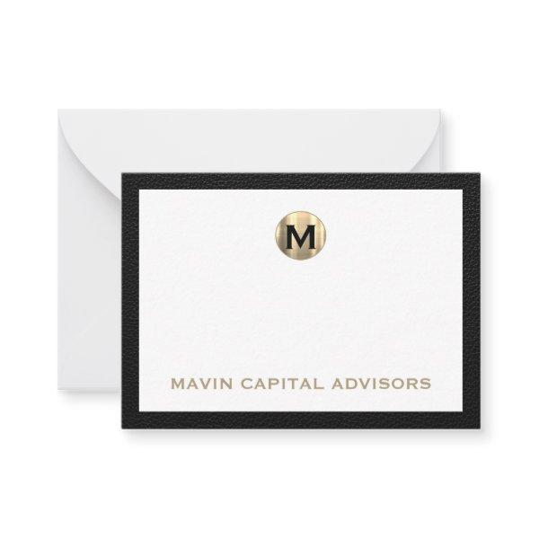 Luxe Black and Gold Monogram Business Note Card