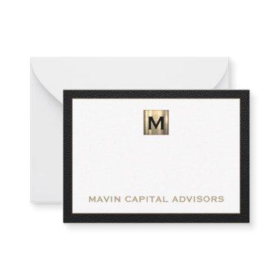 Luxe Black and Gold Monogram Notecard