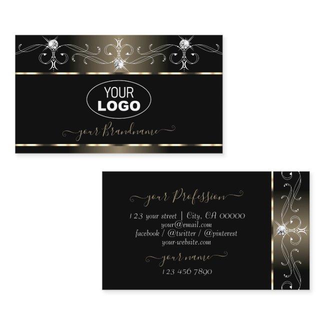 Luxe Black Beige Squiggles Sparkle Jewels Add Logo