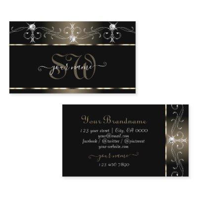 Luxe Black Beige Squiggles Sparkle Jewels Initials