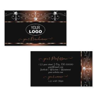Luxe Black Brown Squiggles Sparkle Jewels Add Logo