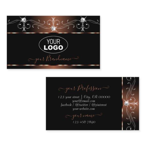 Luxe Black Brown Squiggles Sparkle Jewels Add Logo