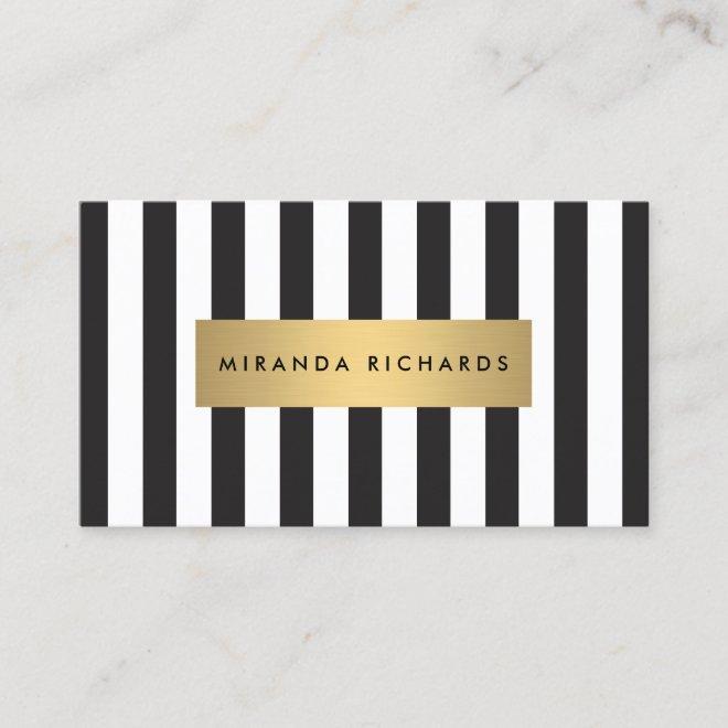 Luxe Bold Black and White Stripes with Gold Bar