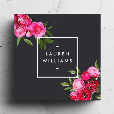 Luxe Bold Watercolor Roses on Gray Square