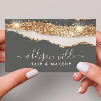 Luxe Charcoal Gray And Gold Glitter Trendy Script