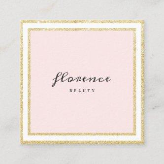 Luxe chic gold glitter frame blush pink and white square
