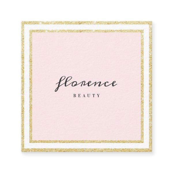 Luxe chic gold glitter frame blush pink and white square