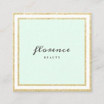 Luxe chic gold glitter frame mint green and white square