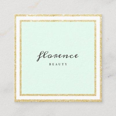Luxe chic gold glitter frame mint green and white square