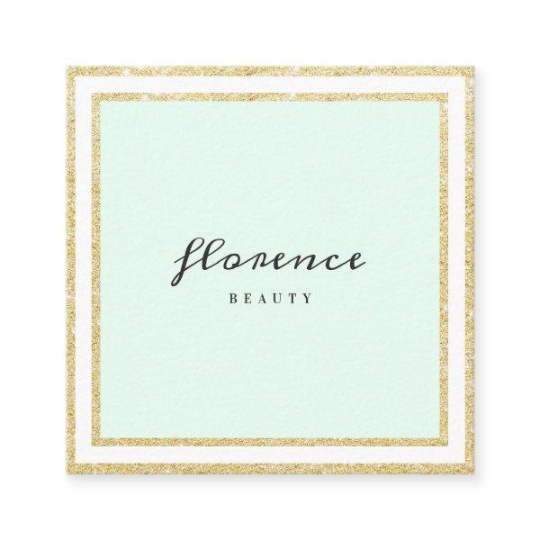 Luxe chic gold glitter frame mint green and white square