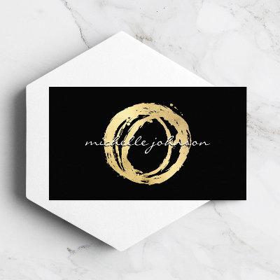 Luxe Faux Gold Painted Circle Designer Logo Black