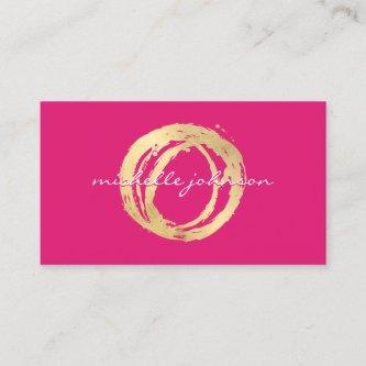 Luxe Faux Gold Painted Circle Designer Logo Pink
