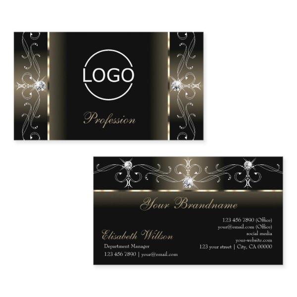 Luxe Glam Black Beige Squiggled Jewels with Logo