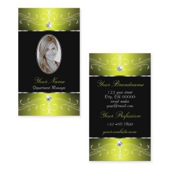 Luxe Glam Black Yellow Ornate Ornaments with Photo