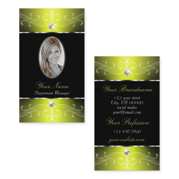 Luxe Glam Black Yellow Ornate Ornaments with Photo
