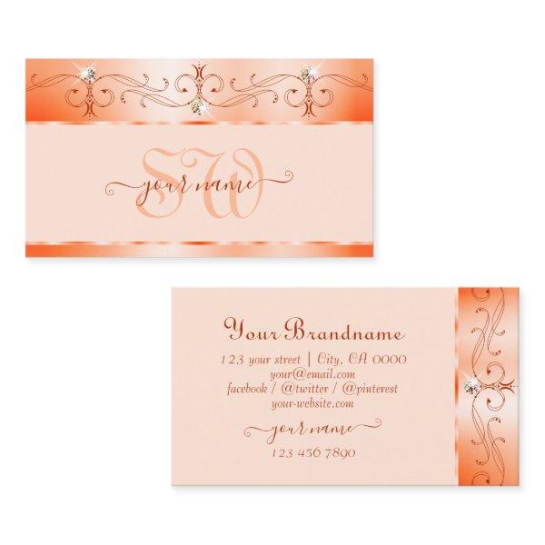 Luxe Glam Peach Ornate Sparkling Jewels Monogram
