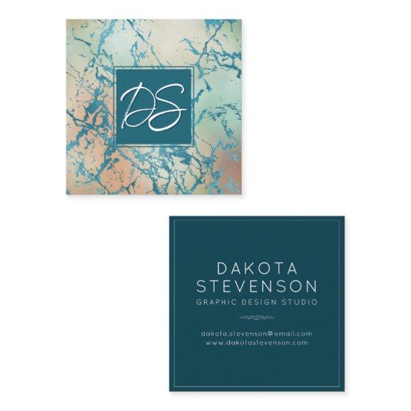 Luxe Marble | Beautiful Coral and Teal Custom Square