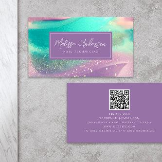 Luxe Marble Pink Teal QR Code
