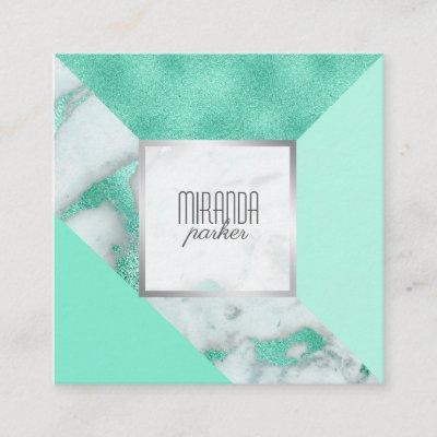 Luxe Mint Marble Geometric Square
