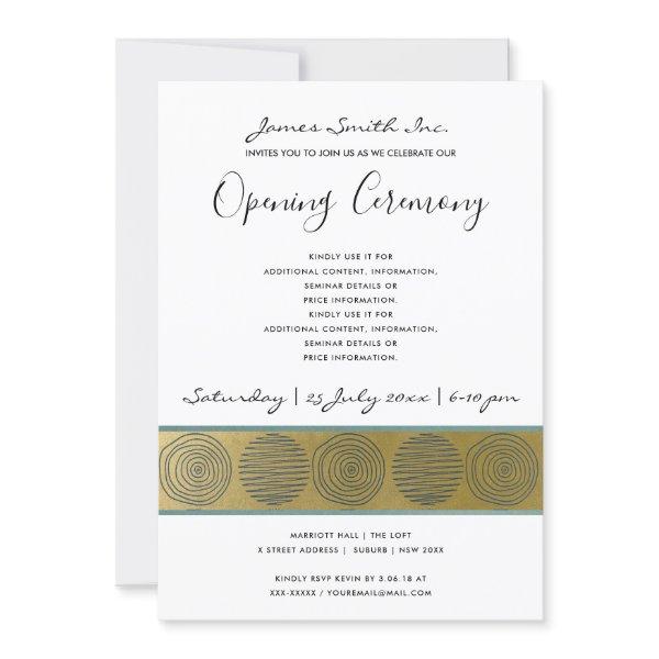 LUXE NAVY FAUX GOLD CIRCLE GRAND OPENING CEREMONY INVITATION