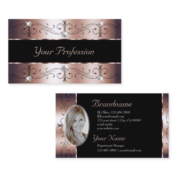 Luxe Rose Gold and Black Ornate Borders with Photo