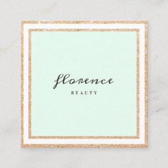 Luxe rose gold glitter frame mint green and white square