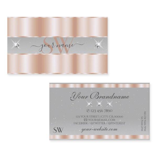 Luxe Rose Gold Light Gray Sparkle Jewels Initials