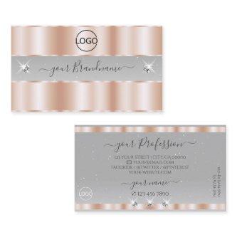 Luxe Rose Gold Light Gray Sparkle Jewels with Logo
