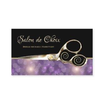 Luxe Salon Purple Bokeh Gold Hairstylist Scissors
