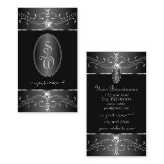 Luxe Silver Black White Ornate Ornaments Initials