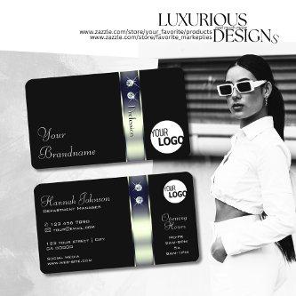 Luxurious Black Blue Silver Decor Jewels and Logo