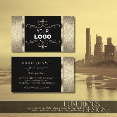 Luxurious Black Gold Glitter Add Logo Ornate Decor
