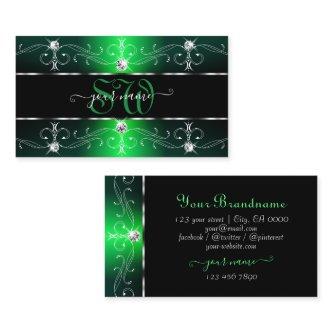 Luxurious Black Green Ornate Borders Monogram