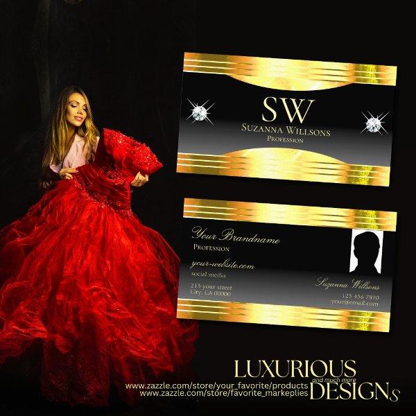 Luxurious Black Ombre Gold Borders Monogram Photo