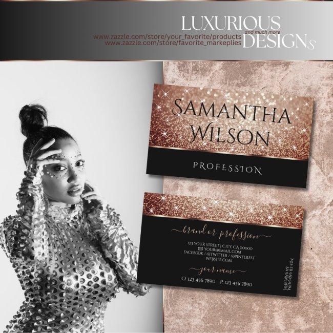 Luxurious Black Rose Gold Glitter Stars Precious