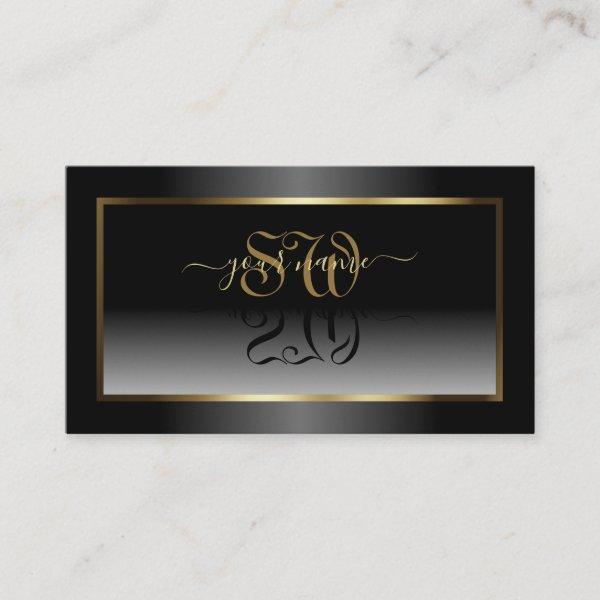 Luxurious Black White Ombre Gold Frame Initials