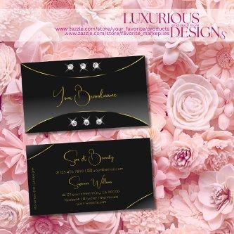 Luxurious Black with Gold Decor Sparkling Diamonds