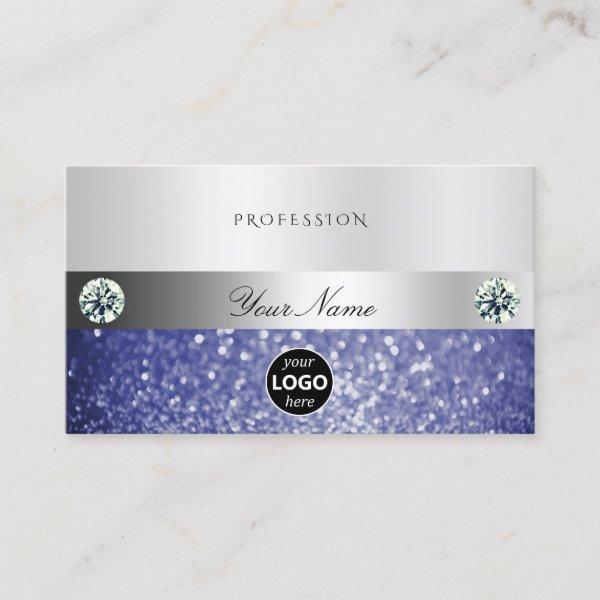 Luxurious Blue Glitter with Logo Shimmery Silver