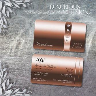 Luxurious Copper Blush Shiny Diamonds and Initials