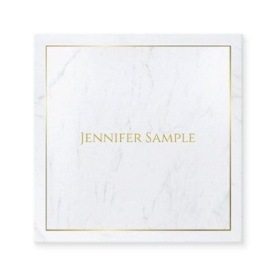 Luxurious Elegant White Marble Gold Text Modern Square