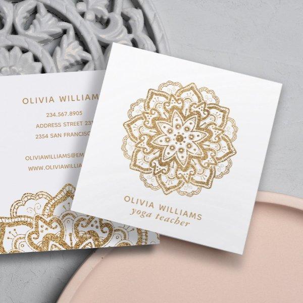 Luxurious Faux Gold Glitter Boho Mandala White Square