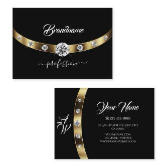 Luxurious Gold and Black Monogram Faux Rhinestones