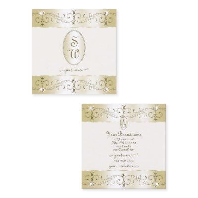 Luxurious Gold and Cream Ornate Ornaments Monogram Square