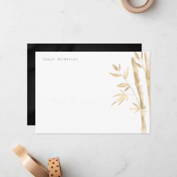 Luxurious Gold Bamboo Monogram Stationery Note Card
