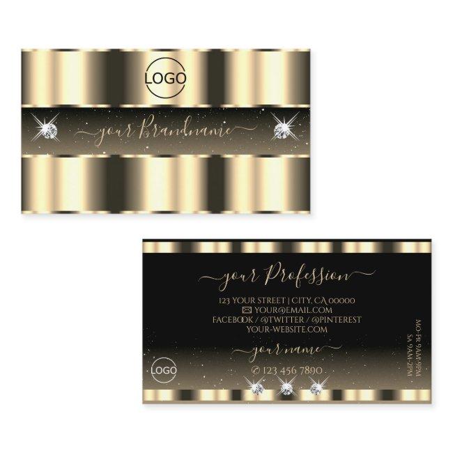 Luxurious Gold Black Sparkling Diamonds with Logo