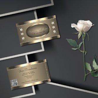 Luxurious Gold Brown with Rhinestones and QR Code