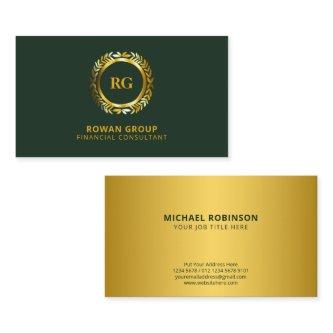 Luxurious Gold Laurel Leaves Crest on Dark Green