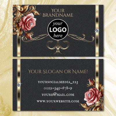 Luxurious Gold Vintage Rose Diamonds Logo Template