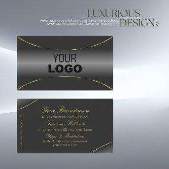 Luxurious Gray with Shimmery Gold Border and Logo